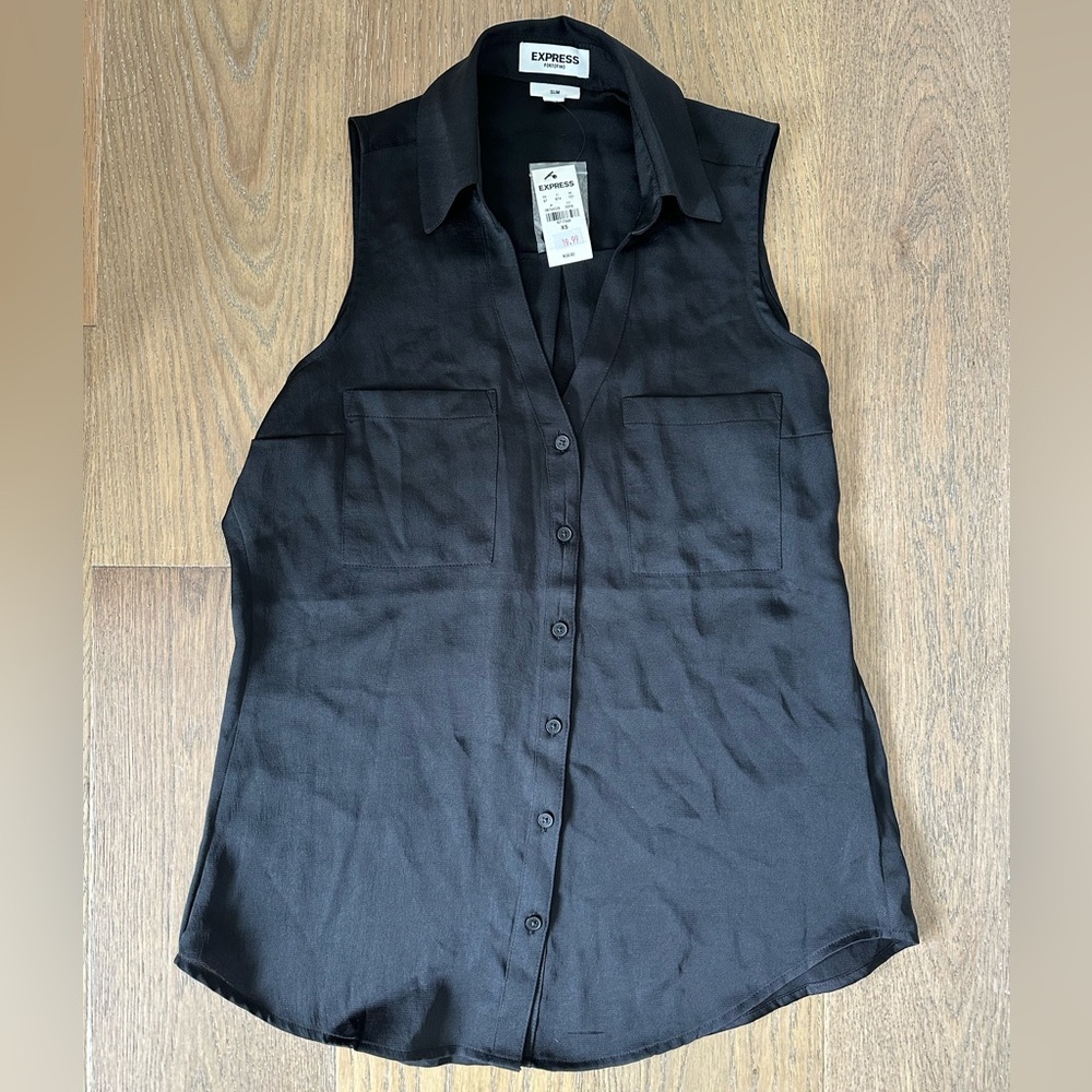 Express Sleeveless Slim Portofino Satin Top